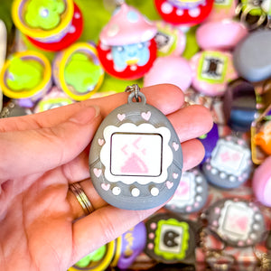 Fidget Clicker Keychain [Grey and Pink] Hearts Tamagotchi