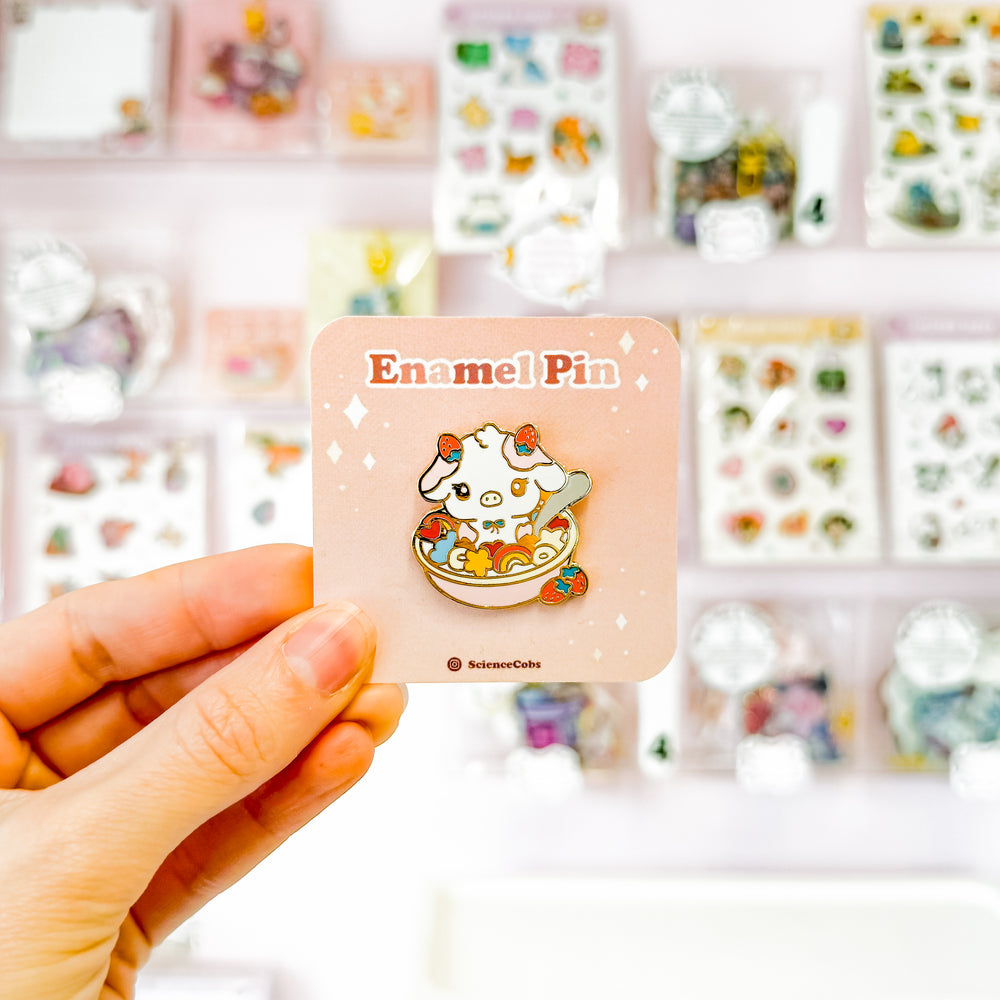 Strawberry Cow Enamel Pin | Designed by Science Cobs