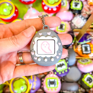 Fidget Clicker Keychain [Grey and Pink] Hearts Tamagotchi