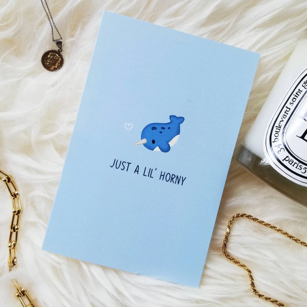 Just a lil horny Greeting Card | Designed by Science Cobs